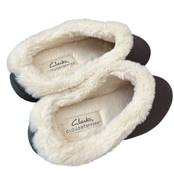 Clarks Cloudsteppers Size 8 W Plum Breeze Willow Faux Fur Lined Slip On Clogs - Picture 6 of 10